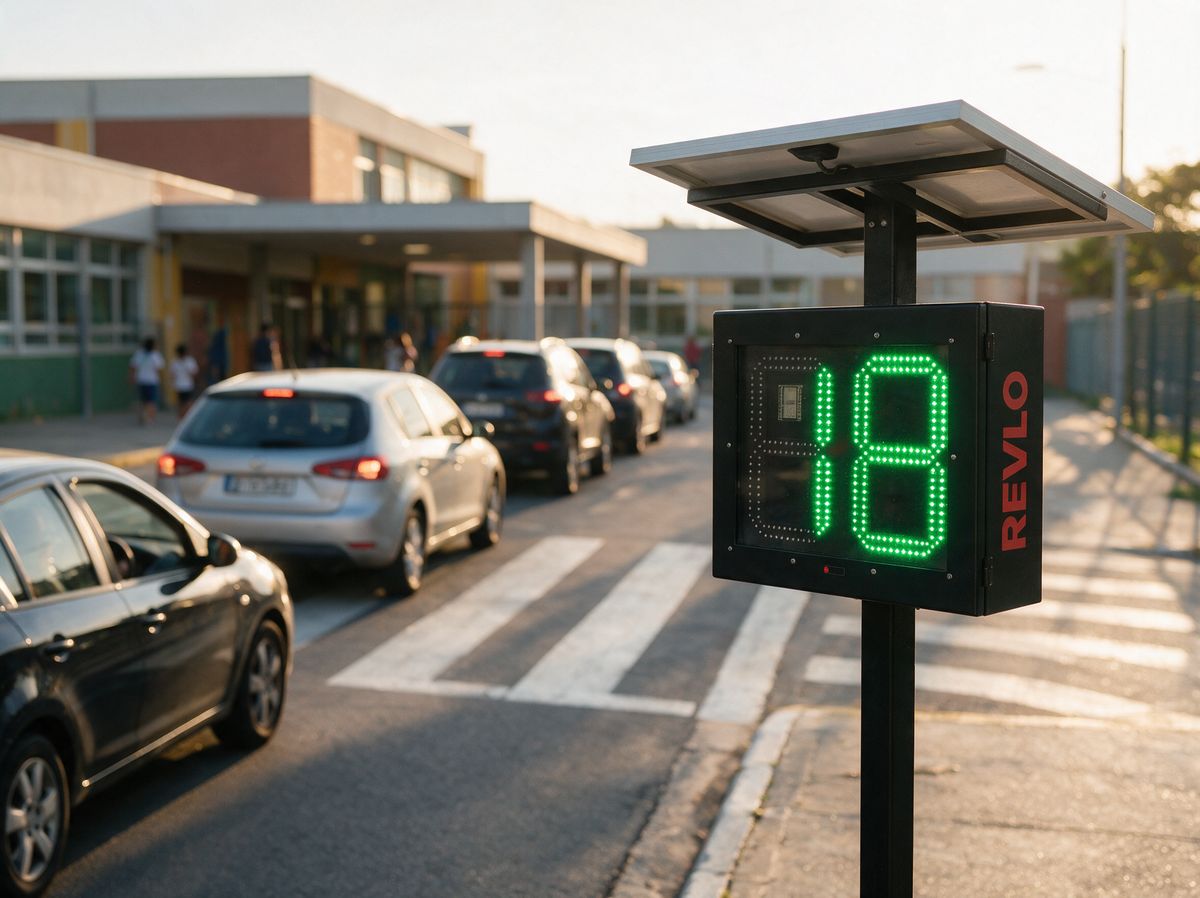Radar pedagógico instalado em via com faixa de pedestres
